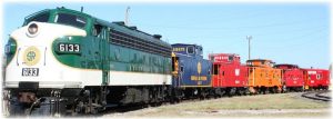 One of the engines you will find at the North Carolina Transportation Museum, pulling 5 differently colored cabooses